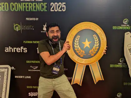 Rahul Sengupta with the SERP Champion trophy medal at Chiang Mai SEO Conference 2025